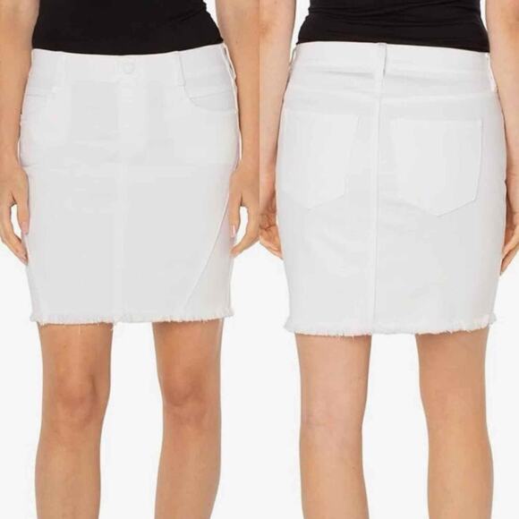 Liverpool Gia Glider Pull-On Skirt Fray Hem Side Gusset White US 8 Petite - Picture 8 of 13